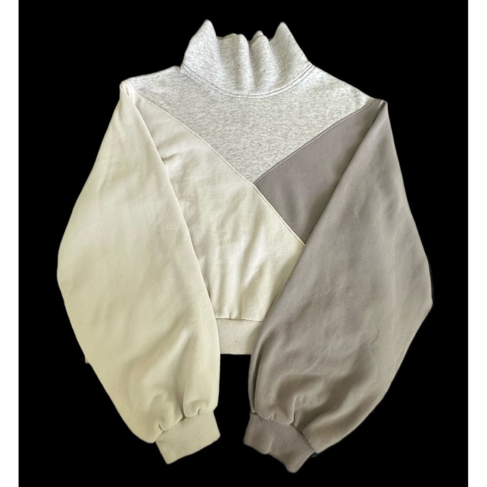 Abercrombie & Fitch Colorblock Mock Neck Sweatshirt Grey Cream Taupe Women Small